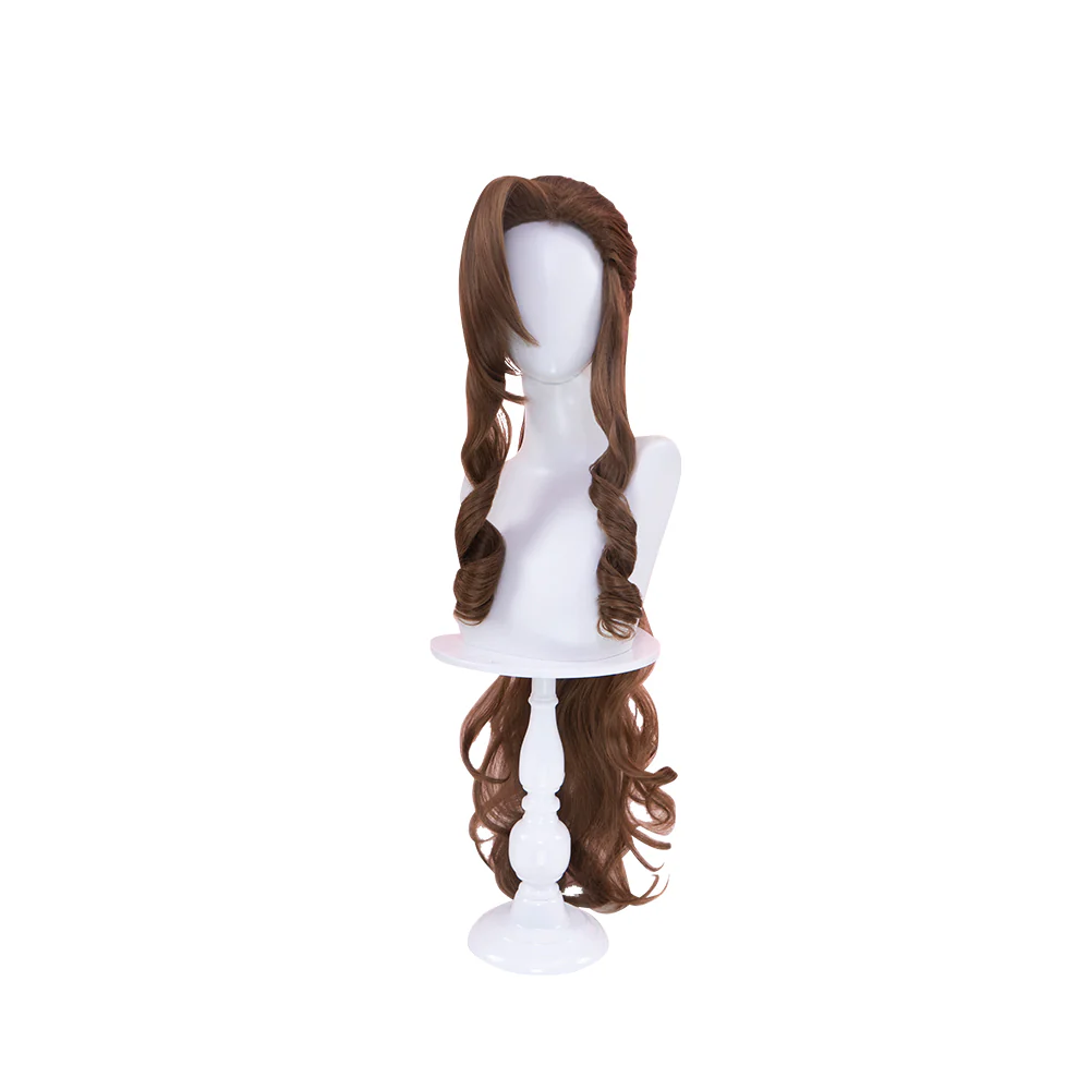 【Ready For Ship】DokiDoki Game Cosplay Aeriith Wig Brown Long Pony Tail Curly Hari Women - Image 5