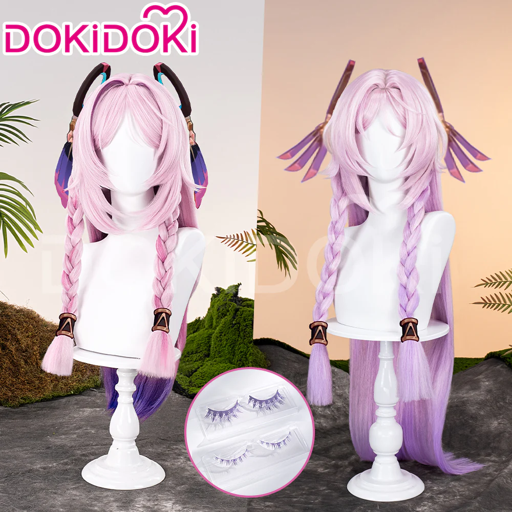 【Ready For Ship】DokiDoki Game Genshin Impact Citlali Cosplay Wig Long Straight Double Braids Pink Purple Gradient Hair