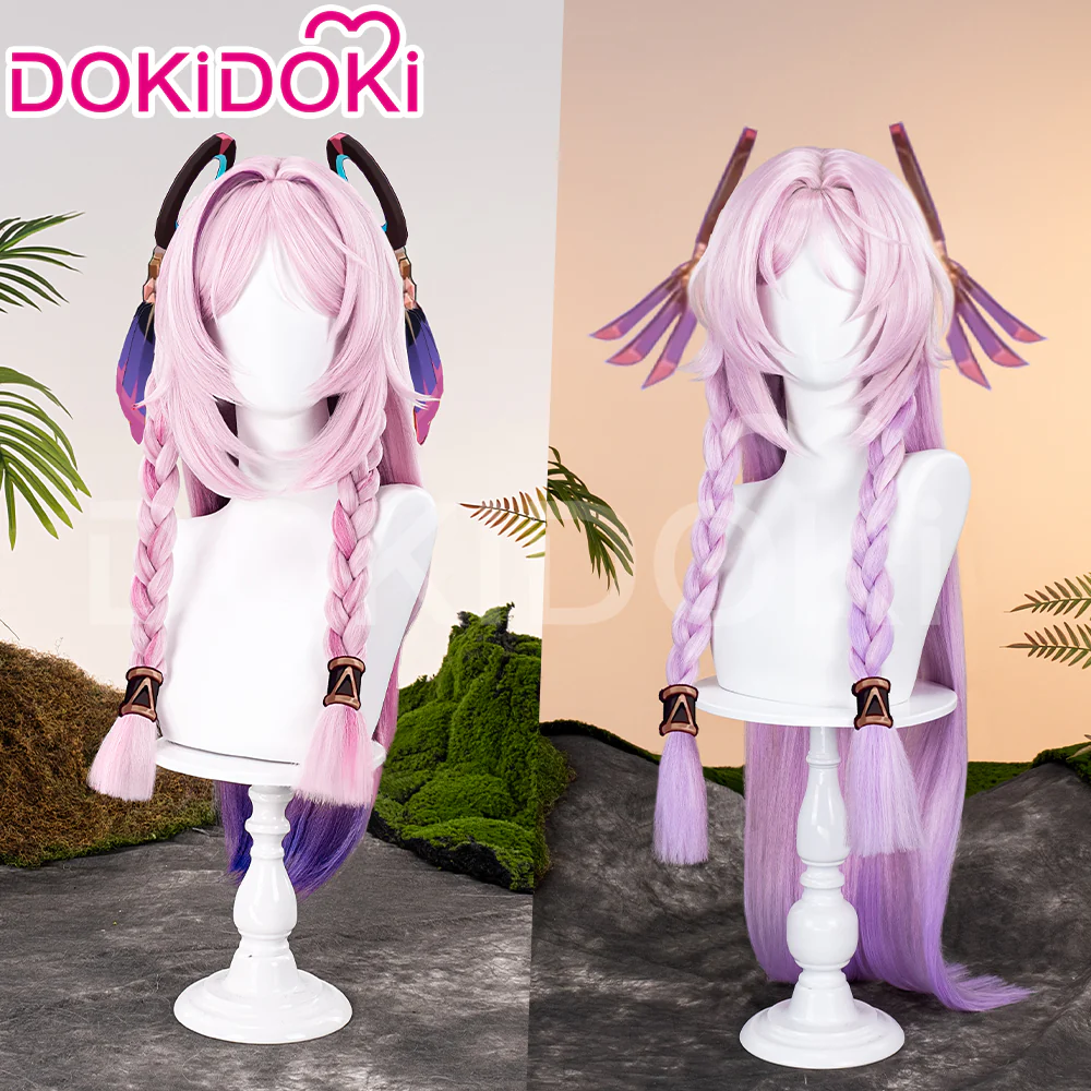 【Ready For Ship】DokiDoki Game Genshin Impact Citlali Cosplay Wig Long Straight Double Braids Pink Purple Gradient Hair - Image 2