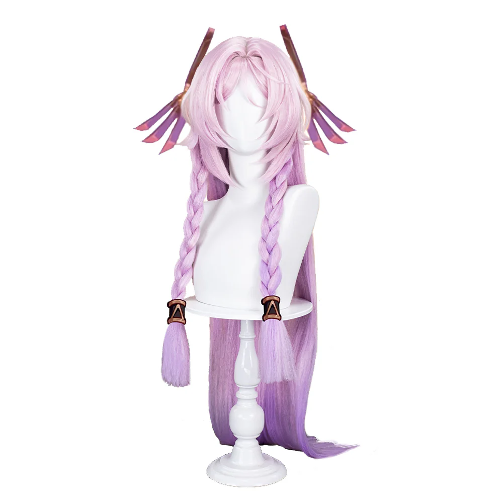 【Ready For Ship】DokiDoki Game Genshin Impact Citlali Cosplay Wig Long Straight Double Braids Pink Purple Gradient Hair - Image 7