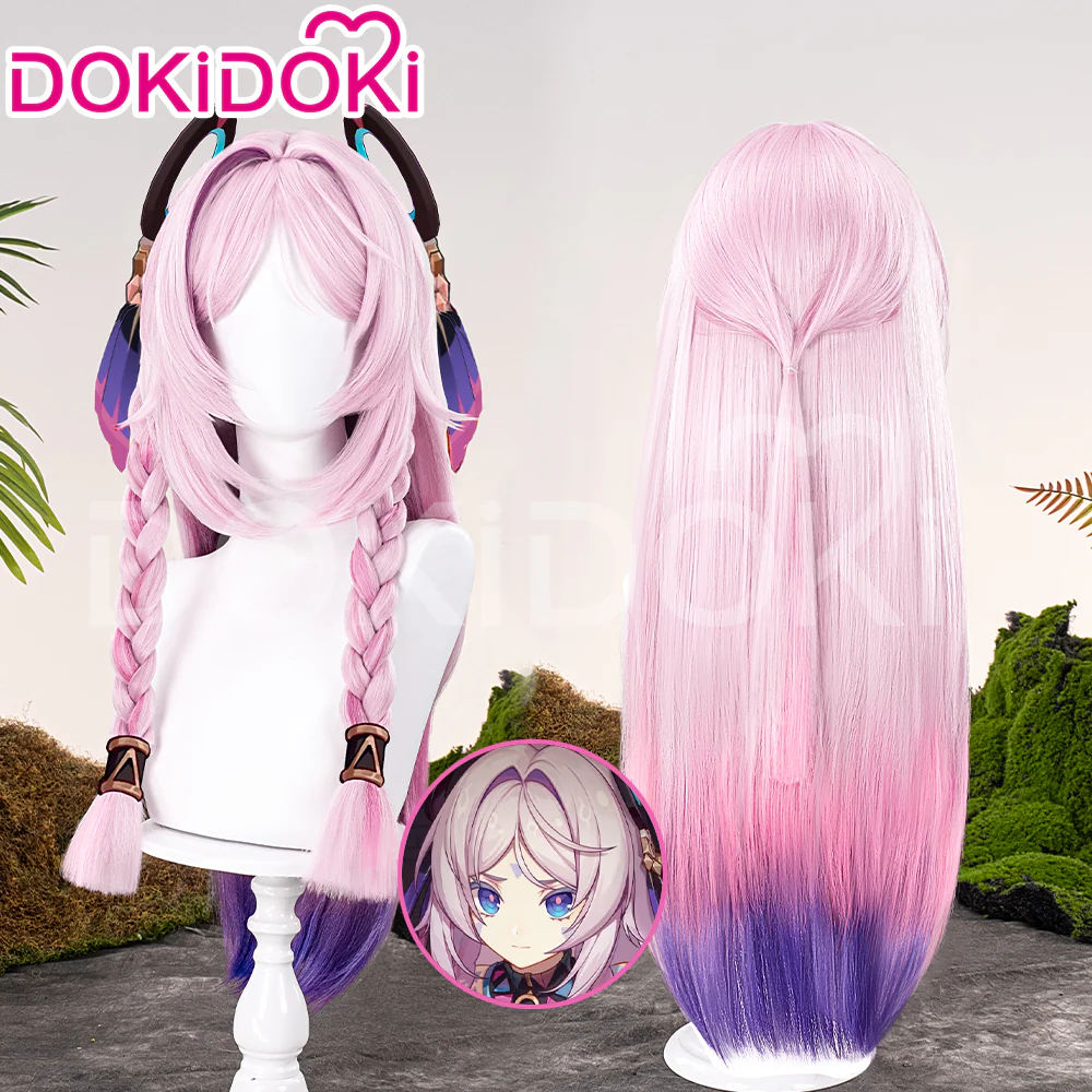 【Ready For Ship】DokiDoki Game Genshin Impact Citlali Cosplay Wig Long Straight Double Braids Pink Purple Gradient Hair - Image 8