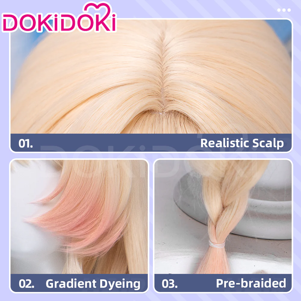 【Dye Gradient Ver Ready For Ship】DokiDoki Game Genshin Impact Cosplay Alice Wig Long Curly Blond Gradient Hair " A " Song of the Welkin Moon - Image 10