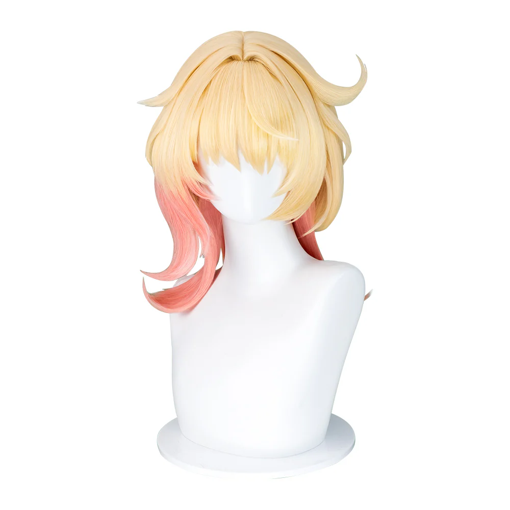 DokiDoki Game Genshin Impact Cosplay Emilie Wig Short Curly Yellow Pink Hair Fontaine / Perfume bottle Necklace / Glasses Prop - Image 10