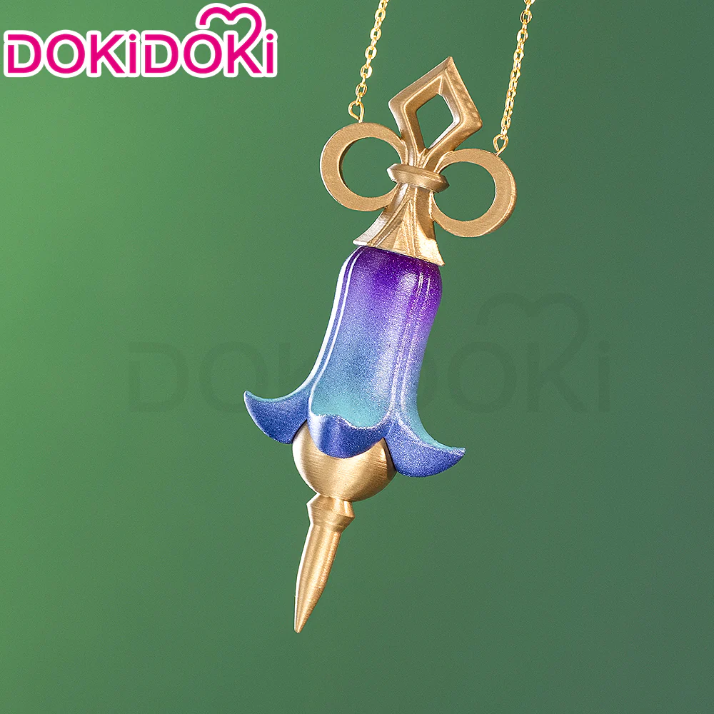 DokiDoki Game Genshin Impact Cosplay Emilie Wig Short Curly Yellow Pink Hair Fontaine / Perfume bottle Necklace / Glasses Prop - Image 6