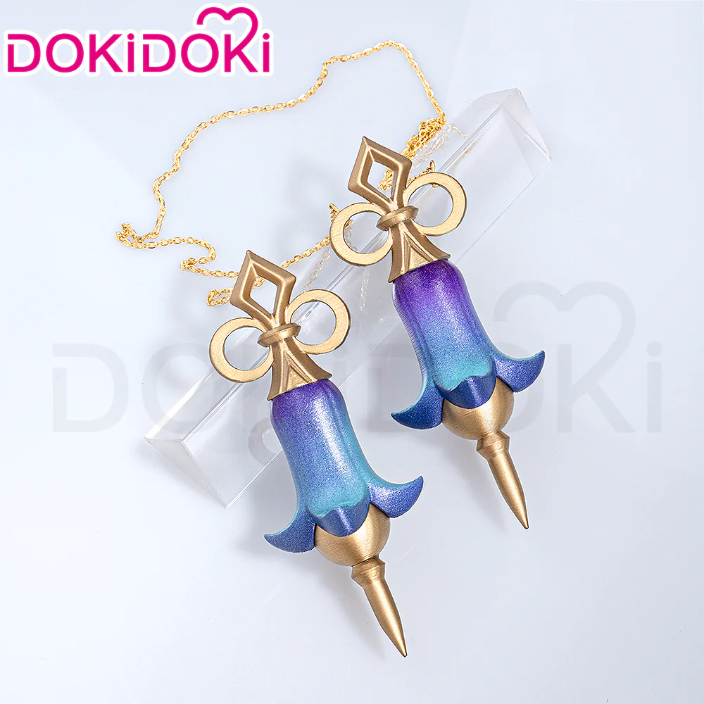 DokiDoki Game Genshin Impact Cosplay Emilie Wig Short Curly Yellow Pink Hair Fontaine / Perfume bottle Necklace / Glasses Prop - Image 9