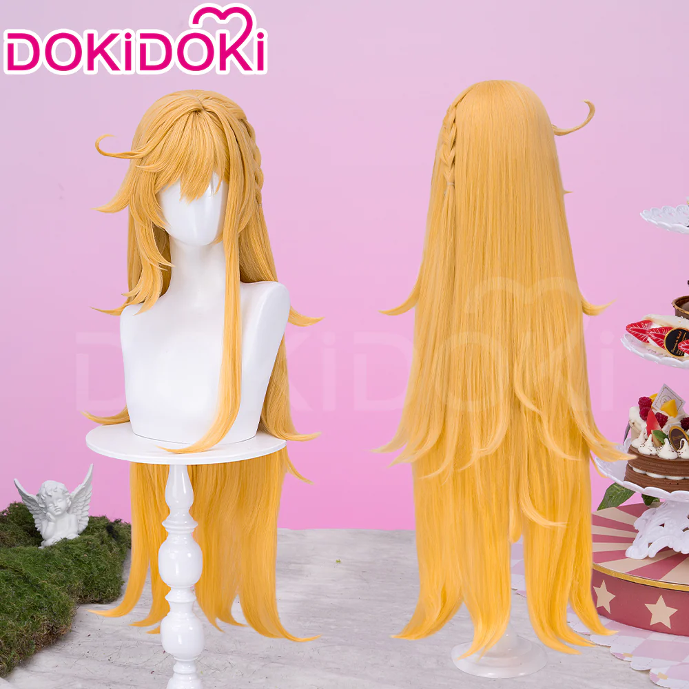 【Ready For Ship】DokiDoki Game Genshin Impact Cosplay Escoffier Wig Long Straight Yellow Hair - Image 2