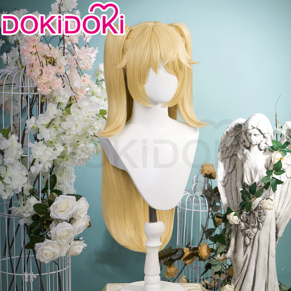 【Ready For Ship】DokiDoki Game Genshin Impact Cosplay Fischl Wig Long Straight  Ponytail Blonde - Image 2