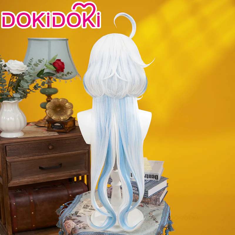 【Ready For Ship】DokiDoki Game Genshin Impact Cosplay Fontaine Focalors Wig Long White Blue Curly Furina Wig / Fake Eyelashes / Hat/ Wefts - Image 4