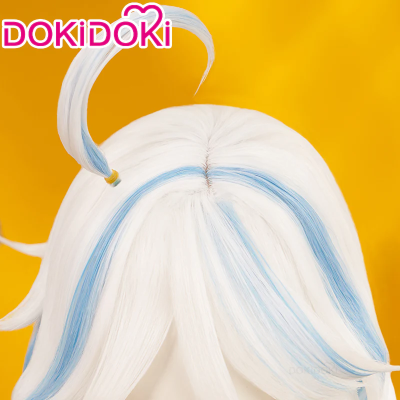 【Ready For Ship】DokiDoki Game Genshin Impact Cosplay Fontaine Focalors Wig Long White Blue Curly Furina Wig / Fake Eyelashes / Hat/ Wefts - Image 5