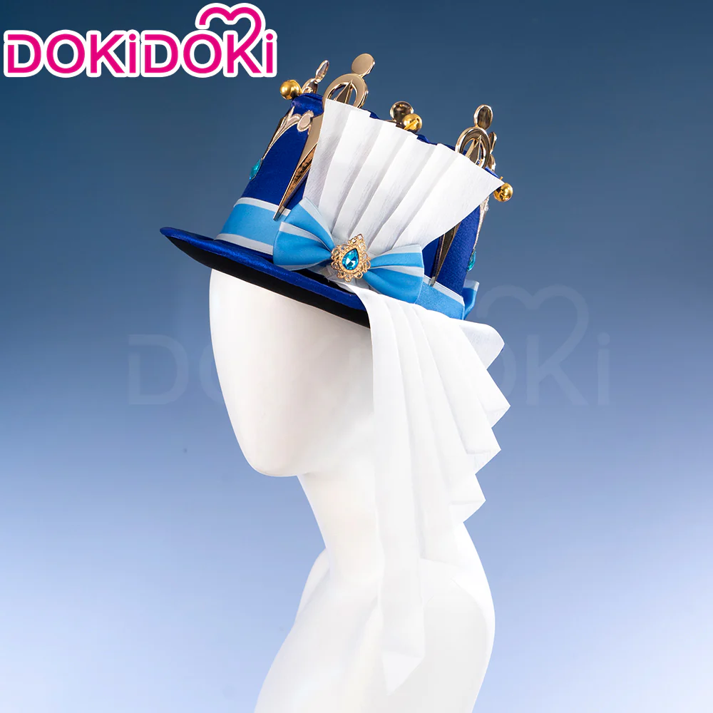 【Partially Ready For Ship】DokiDoki Game Genshin Impact Cosplay Fontaine Focalors Wig Short White Blue Curly Furina Wig / Fake Eyelashes / Hat - Image 11