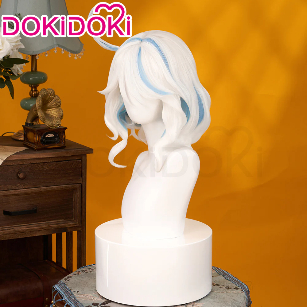【Partially Ready For Ship】DokiDoki Game Genshin Impact Cosplay Fontaine Focalors Wig Short White Blue Curly Furina Wig / Fake Eyelashes / Hat - Image 2