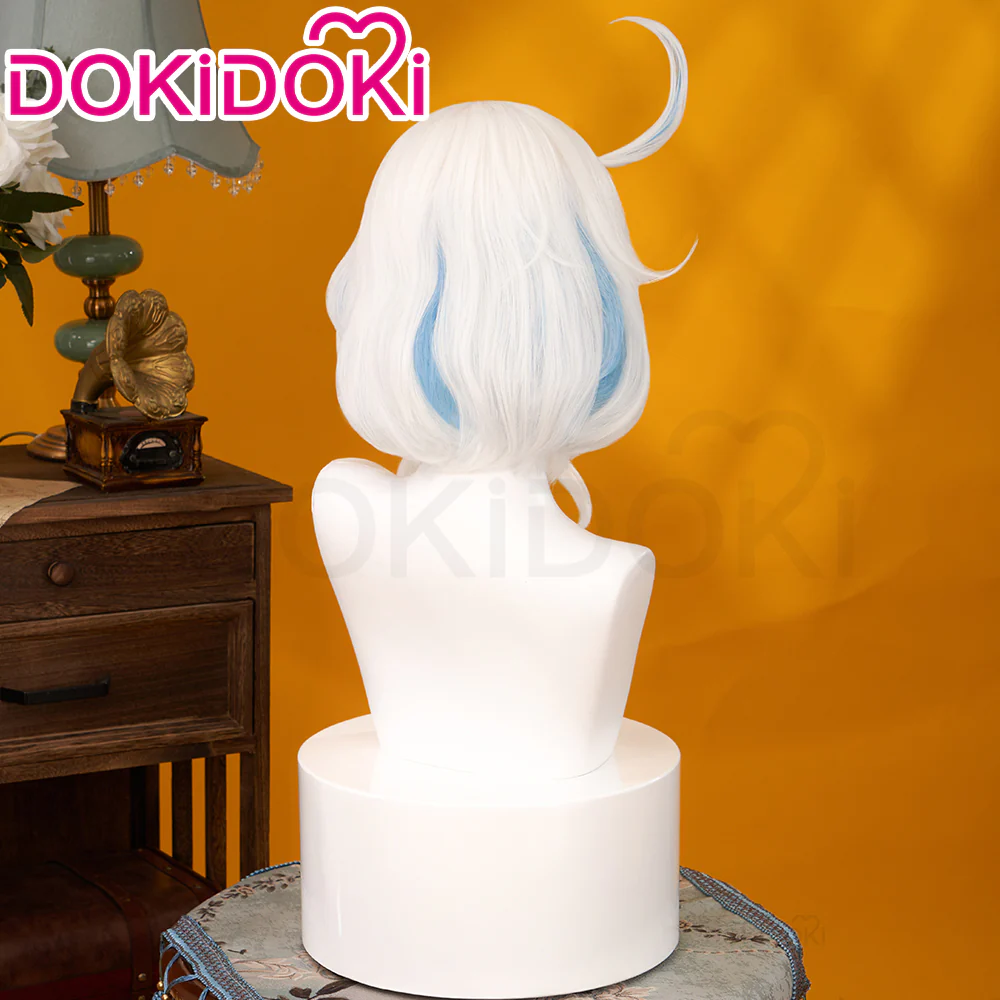 【Partially Ready For Ship】DokiDoki Game Genshin Impact Cosplay Fontaine Focalors Wig Short White Blue Curly Furina Wig / Fake Eyelashes / Hat - Image 3