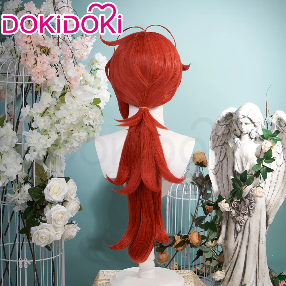 【Ready For Ship】DokiDoki Game Genshin Impact Cosplay Diluc Wig Men Long Red - Image 3