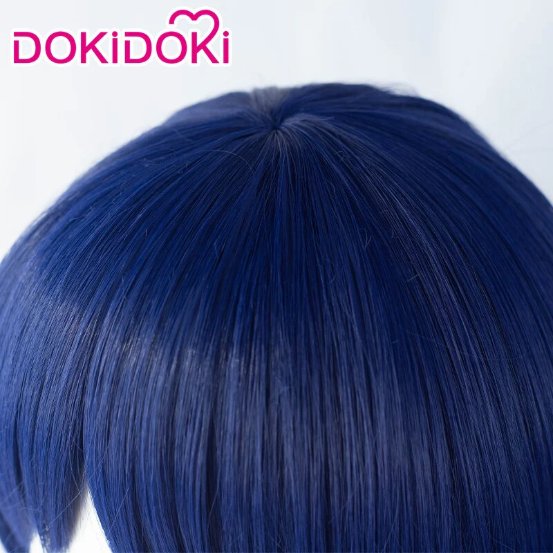 DokiDoki Game Genshin Impact Scaramouche Cosplay Wig Short Blue - Image 3