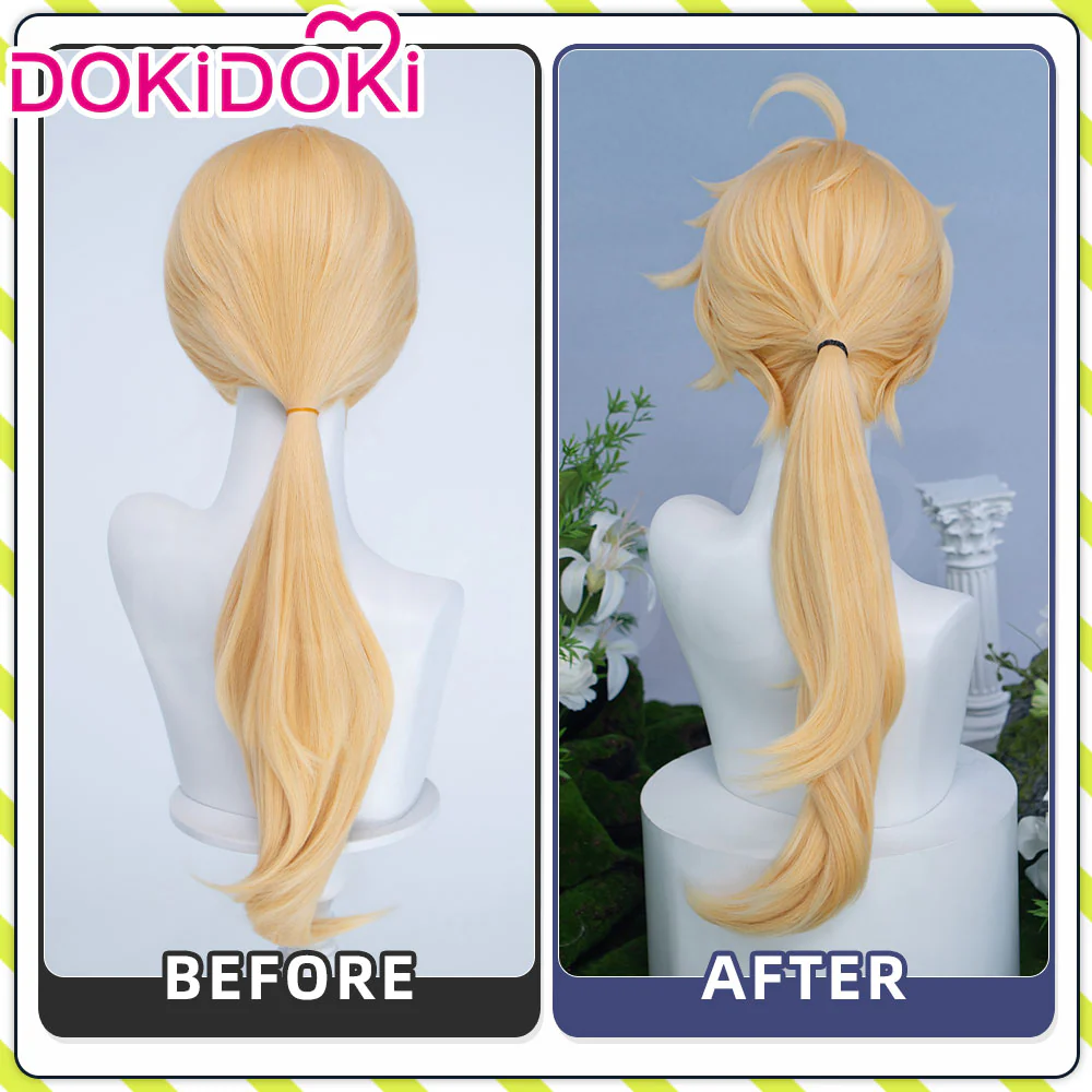 【Partially Ready For Ship】DokiDoki Game Genshin Impact Cosplay Traveler Aether Wig / Earring Long Blonde Hair Kong As Heaven and Earth Are Made Anew - Image 15