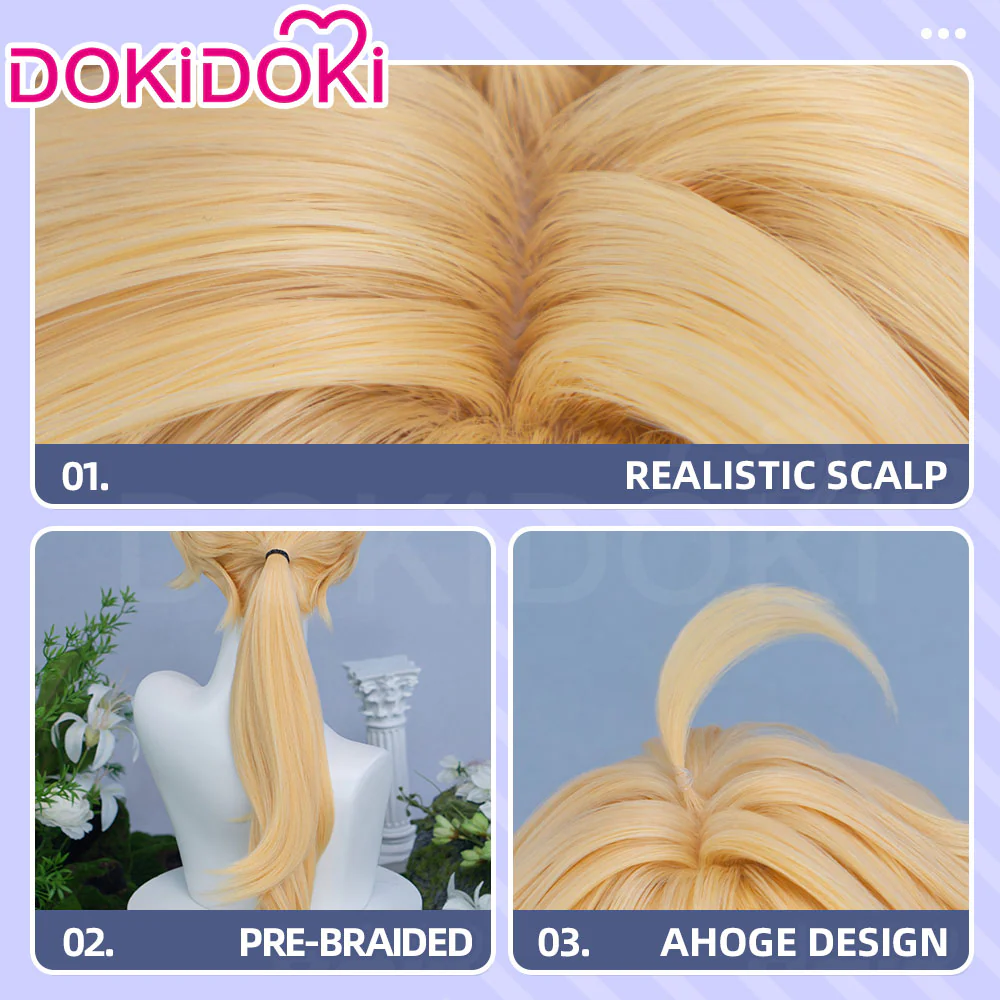 【Partially Ready For Ship】DokiDoki Game Genshin Impact Cosplay Traveler Aether Wig / Earring Long Blonde Hair Kong As Heaven and Earth Are Made Anew - Image 16