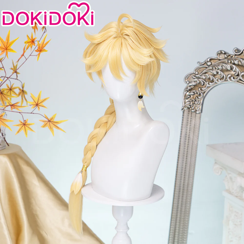 【Partially Ready For Ship】DokiDoki Game Genshin Impact Cosplay Traveler Aether Wig / Earring Long Blonde Hair Kong As Heaven and Earth Are Made Anew - Image 3