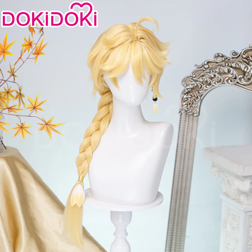 【Partially Ready For Ship】DokiDoki Game Genshin Impact Cosplay Traveler Aether Wig / Earring Long Blonde Hair Kong As Heaven and Earth Are Made Anew - Image 4