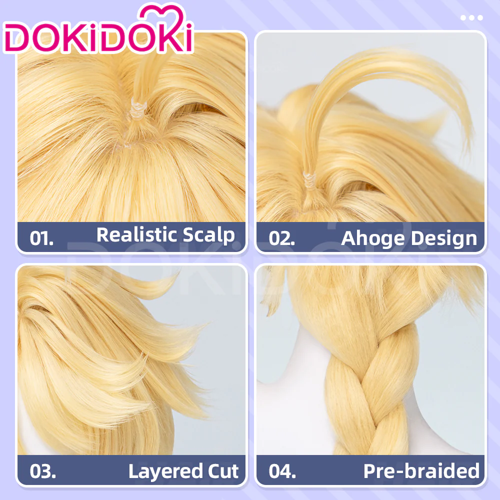 【Partially Ready For Ship】DokiDoki Game Genshin Impact Cosplay Traveler Aether Wig / Earring Long Blonde Hair Kong As Heaven and Earth Are Made Anew - Image 5