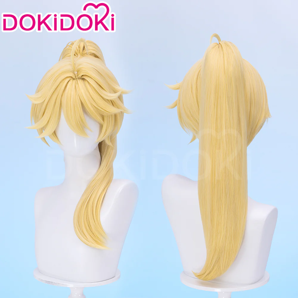 【Partially Ready For Ship】DokiDoki Game Genshin Impact Cosplay Traveler Aether Wig / Earring Long Blonde Hair Kong As Heaven and Earth Are Made Anew - Image 7