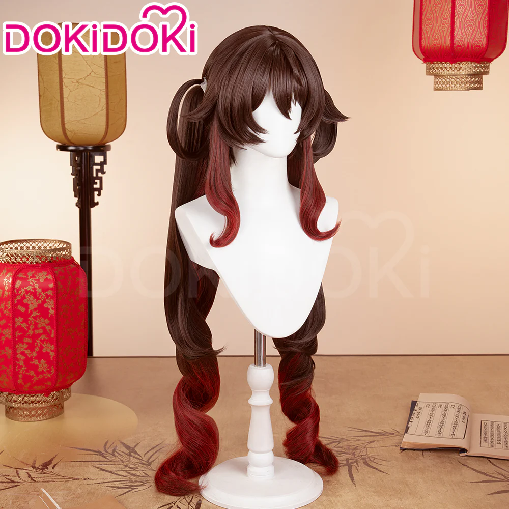 【Ready For Ship】DokiDoki Game GenShin Impact Cosplay Hu Tao Lantern Rite Wig Long Gradient Brown Hair Double Ponytails Hutao - Image 2