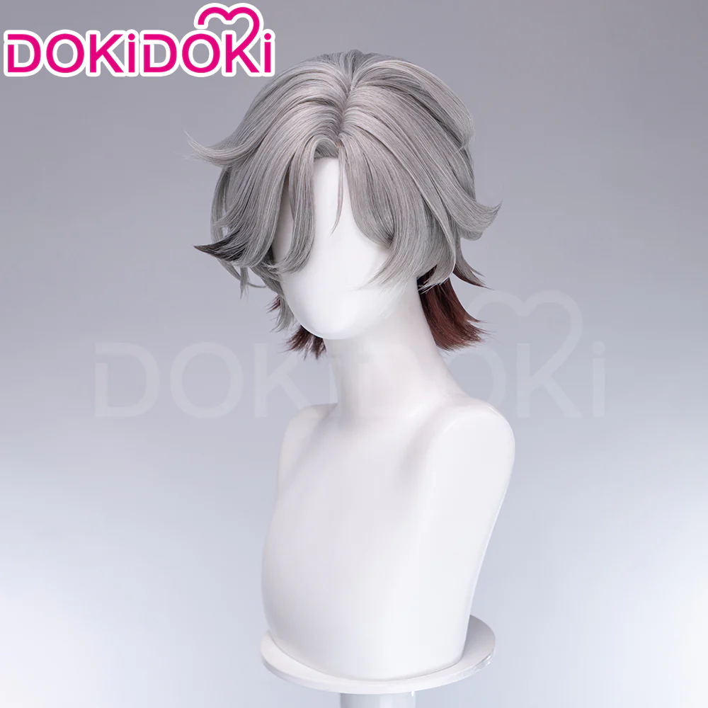 DokiDoki Game Genshin Impact Cosplay Illuga Wig Short Grey Brown Hair - Image 2