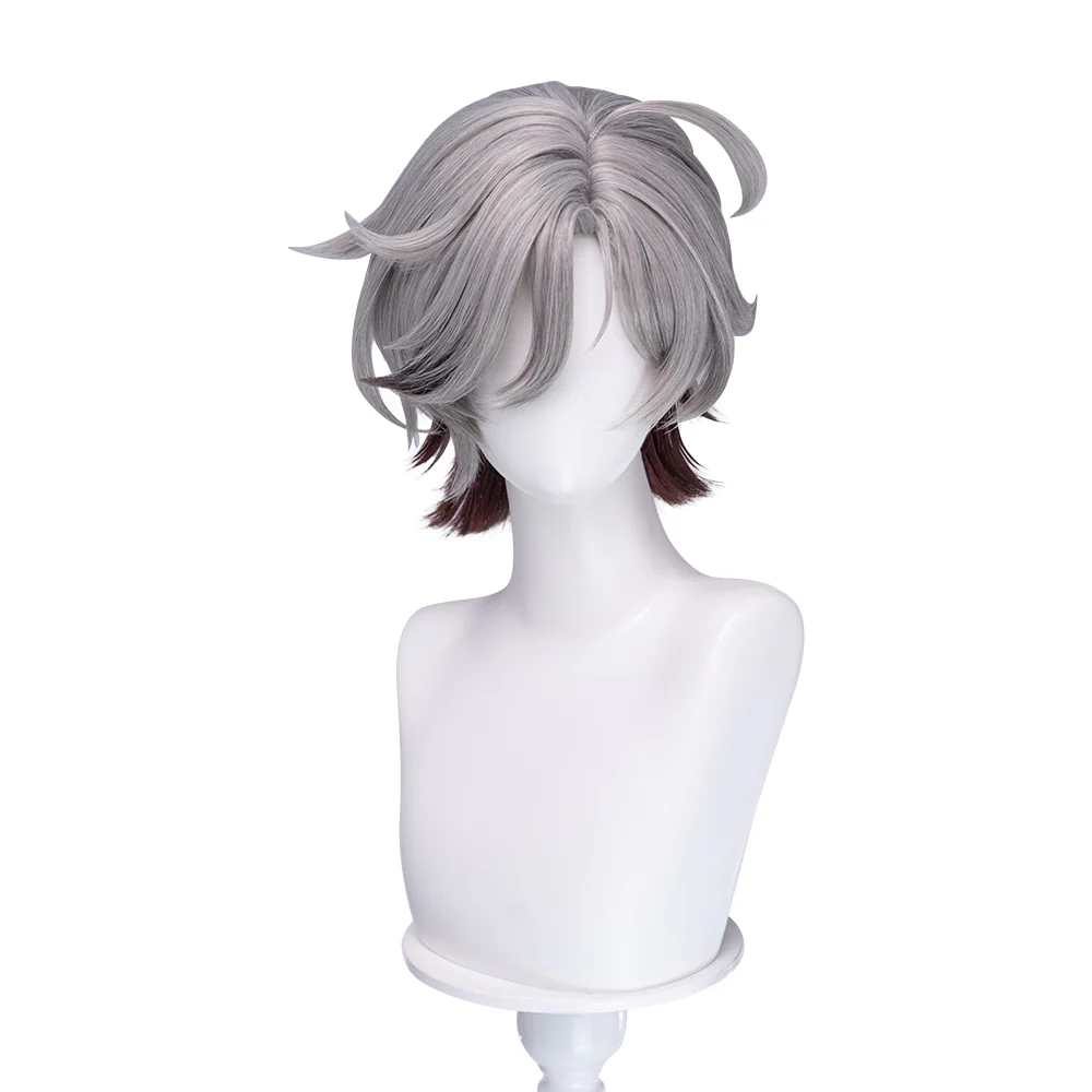 DokiDoki Game Genshin Impact Cosplay Illuga Wig Short Grey Brown Hair - Image 5