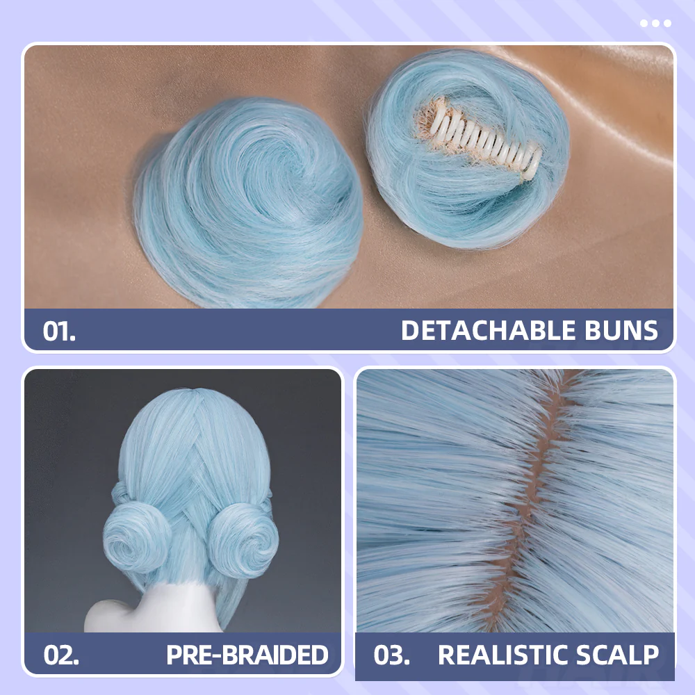 【Ready For Ship】DokiDoki Game Genshin Impact Cosplay Ineffa Blue Wig Headphones Accessory - Image 4