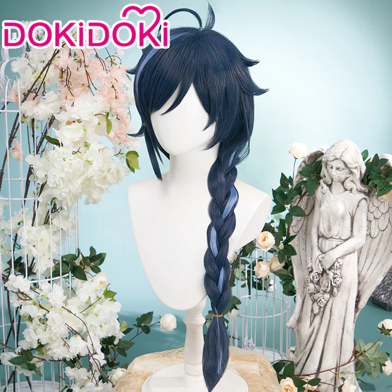 【Ready For Ship】DokiDoki Game Genshin Impact Cosplay  Kaeya Wig Long Straight Blue Highlight Hair - Image 2
