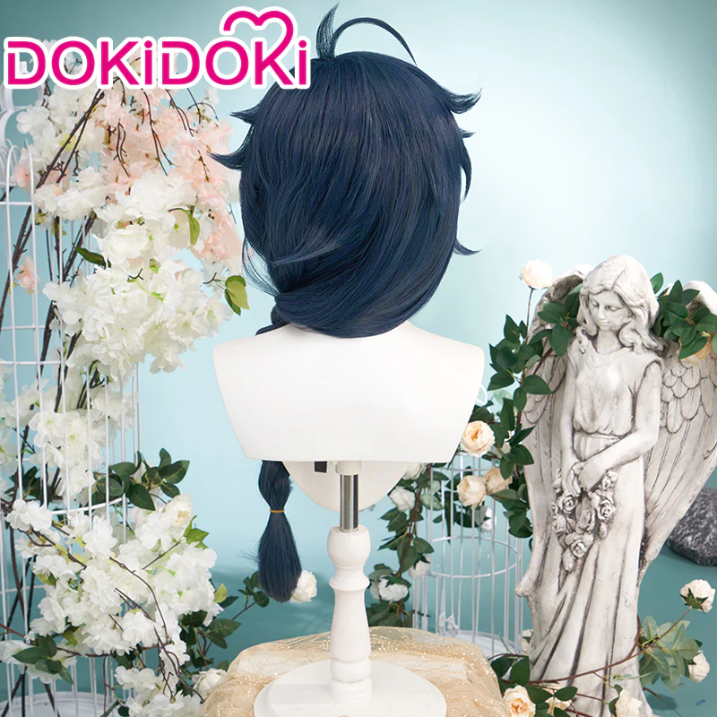 【Ready For Ship】DokiDoki Game Genshin Impact Cosplay  Kaeya Wig Long Straight Blue Highlight Hair - Image 3