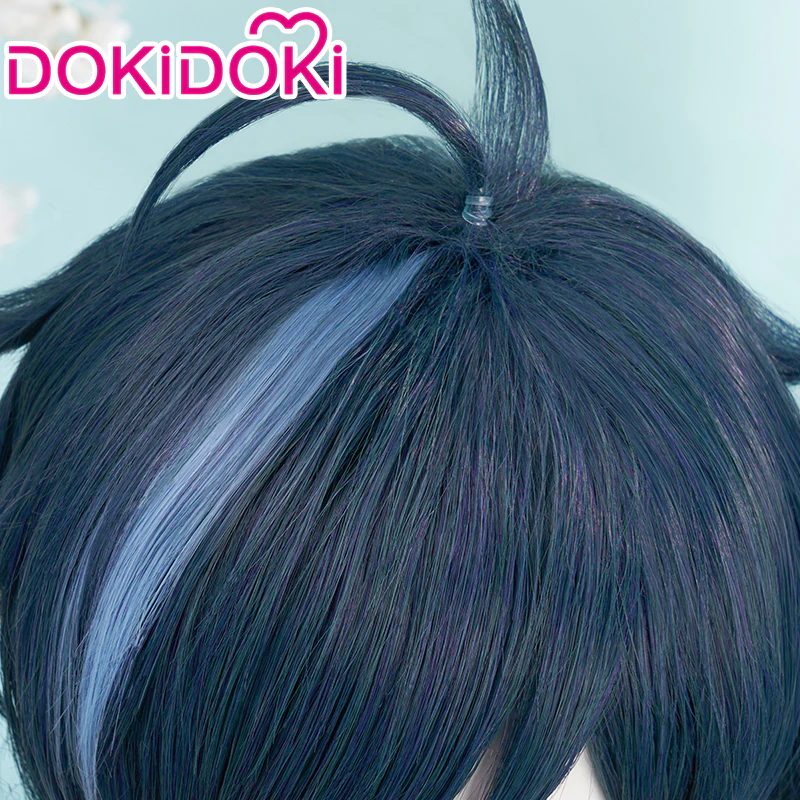 【Ready For Ship】DokiDoki Game Genshin Impact Cosplay  Kaeya Wig Long Straight Blue Highlight Hair - Image 4