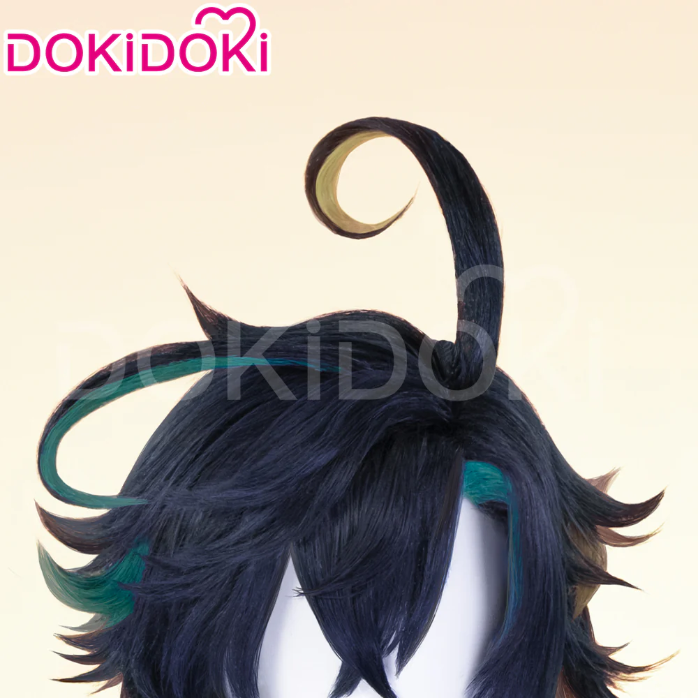 【Ready For Ship】DokiDoki Game Genshin Impact Cosplay Kinich Wig Short Black Green / Yellow Highlights Hair / Tattoo Sticker / Ear Clip / Head Accessories / Weft Natlan - Image 5