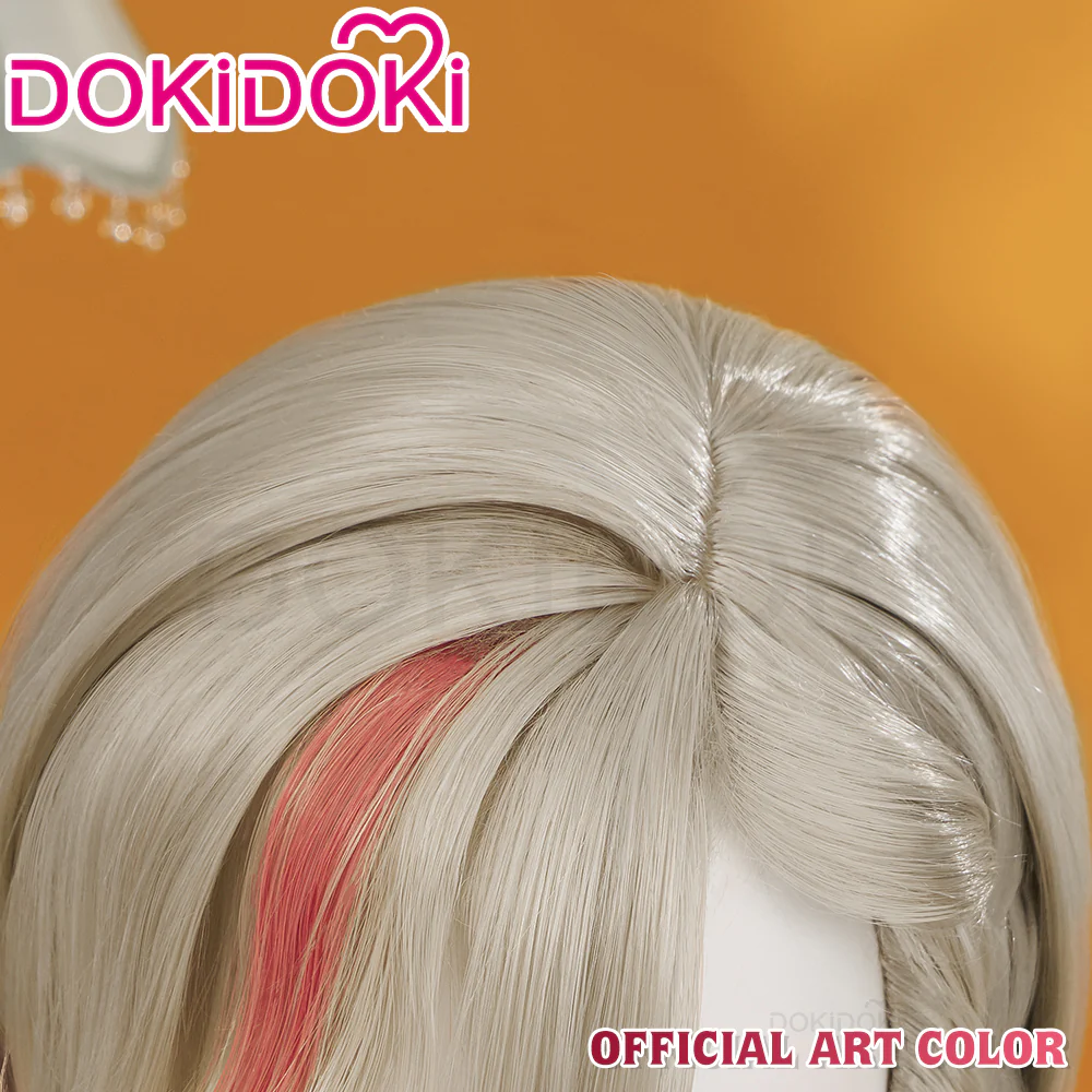 DokiDoki Game Genshin Impact Cosplay Fontaine Lyney Wig Short Silver Red Highlight/ Wefts/ Tattoo Sticker - Image 4