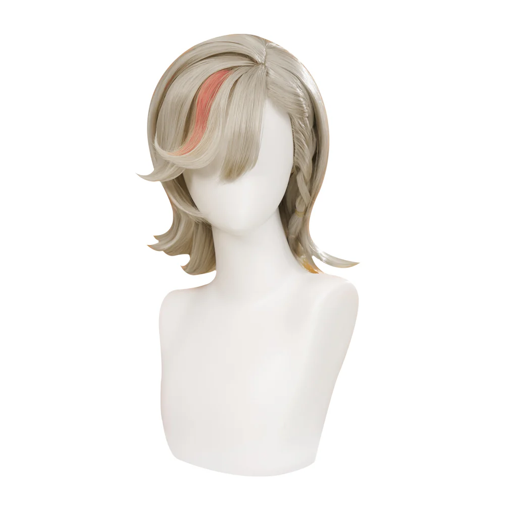 DokiDoki Game Genshin Impact Cosplay Fontaine Lyney Wig Short Silver Red Highlight/ Wefts/ Tattoo Sticker - Image 5