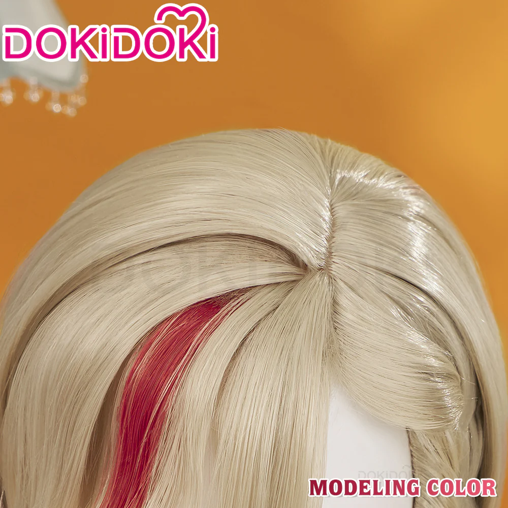 DokiDoki Game Genshin Impact Cosplay Fontaine Lyney Wig Short Silver Red Highlight/ Wefts/ Tattoo Sticker - Image 9