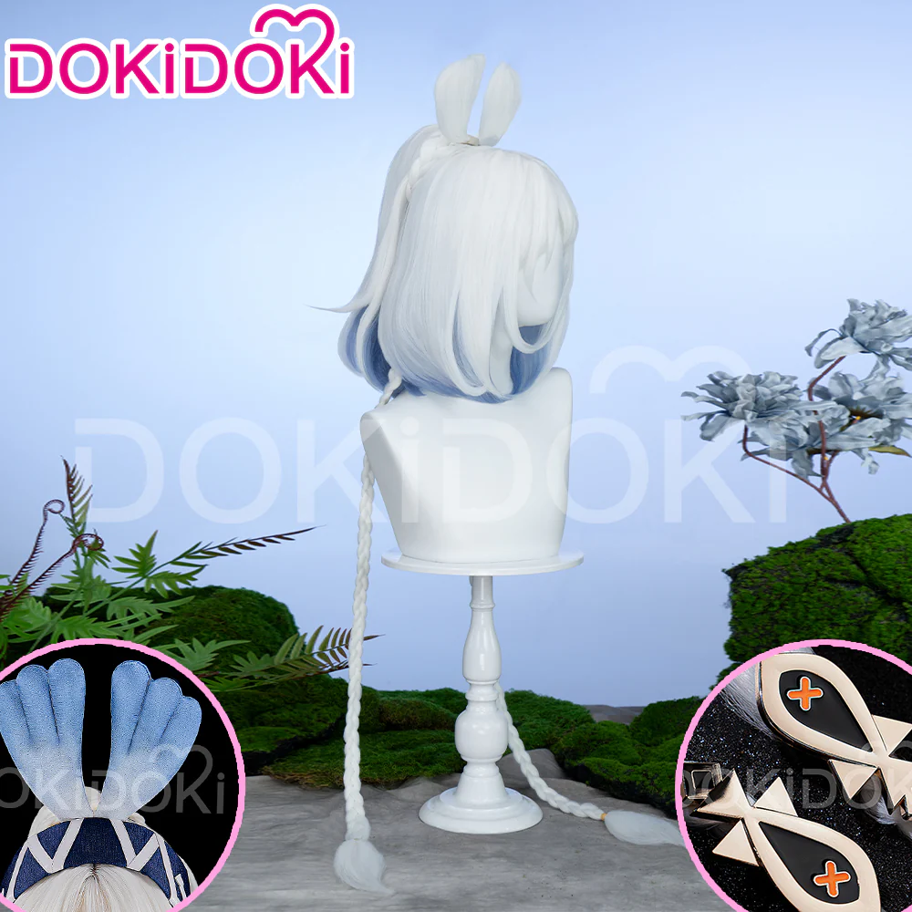 【Partially Ready For Ship】DokiDoki Game Genshin Impact Cosplay Mualani Wig / Accessories Headwear Long Straight White Blue Hair Natlan - Image 3