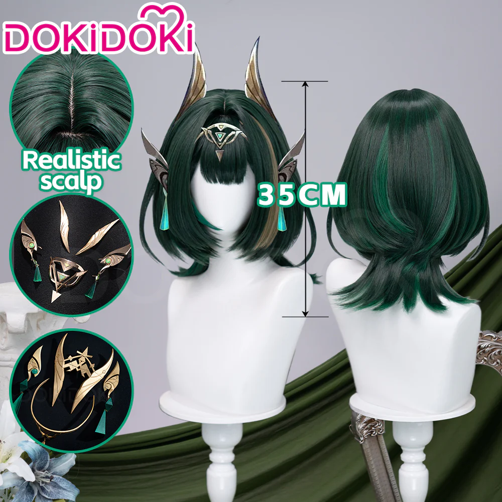 【Wig Ready For Ship】DokiDoki Game Genshin Impact Cosplay Nefer Wig / Head Accessory Short Green Highlight Hair Song of the Welkin Moon - Image 2