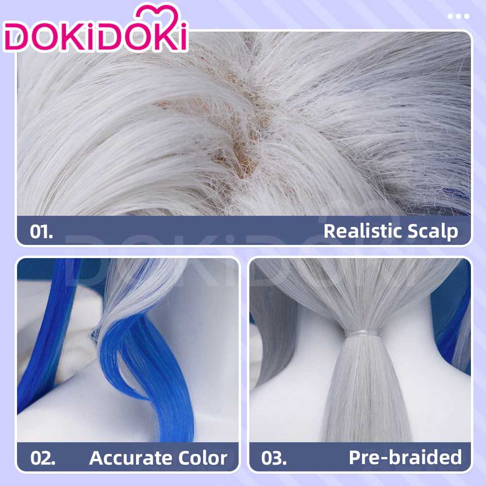 【Partially Ready For Ship】DokiDoki Game Genshin Impact Cosplay Fontaine Neuvillette Wig Long Grey Blue Highlight / Lightstrip / Wefts Melusent Gift - Image 10
