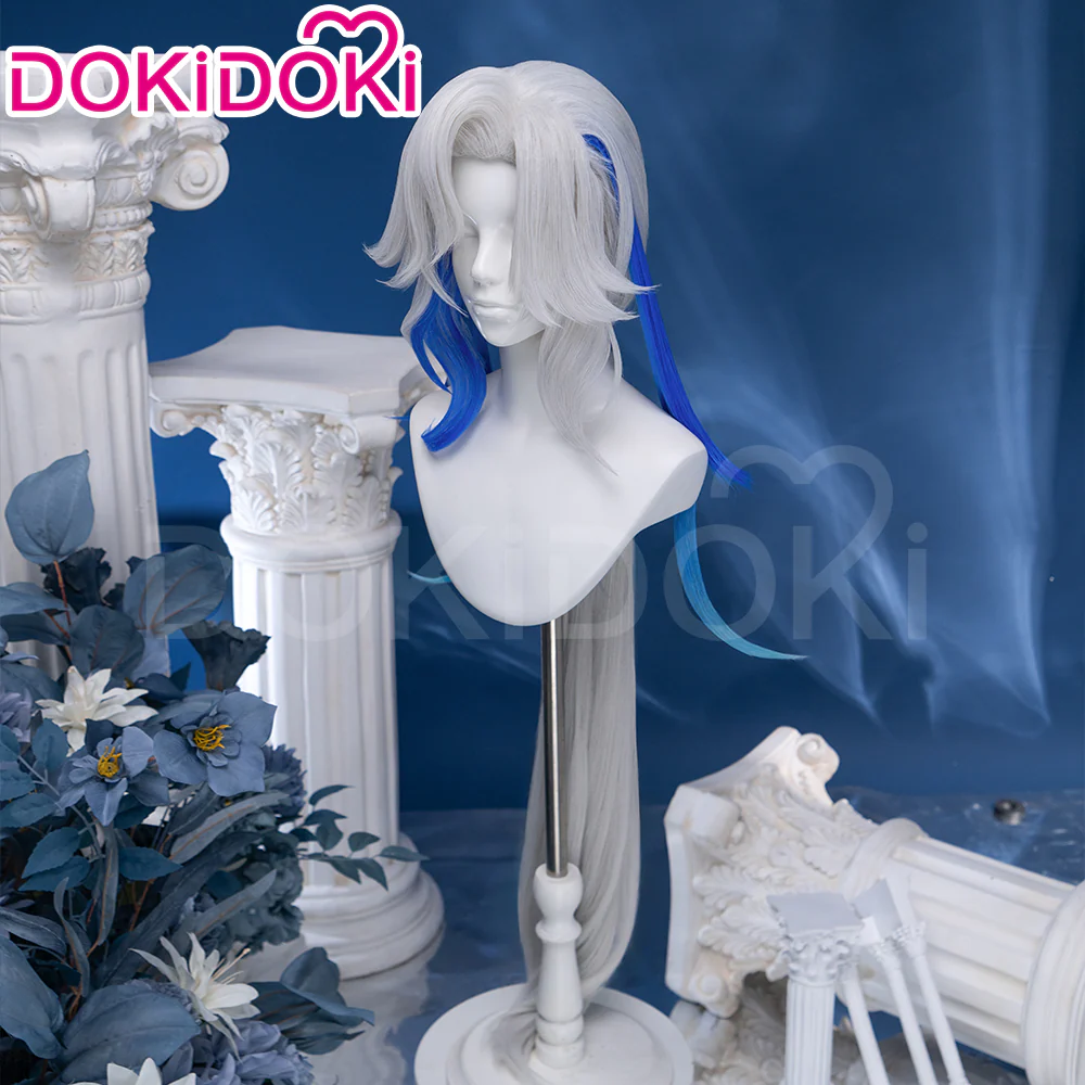 【Partially Ready For Ship】DokiDoki Game Genshin Impact Cosplay Fontaine Neuvillette Wig Long Grey Blue Highlight / Lightstrip / Wefts Melusent Gift - Image 8