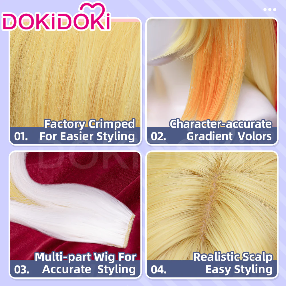 【Ready For Ship】【120CM】DokiDoki Game Genshin Impact Cosplay Rhinedottir Wig Gold “ R ” Long Straight Blond Hair Song of the Welkin Moon - Image 4