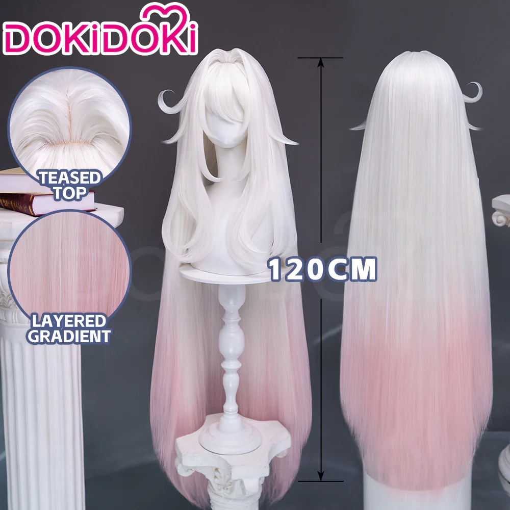 【Ready For Ship】【120CM】DokiDoki Game Genshin Impact Cosplay Ronova Wig Long Straight White Pink Gradient Hair Ruler of Death Song of the Welkin Moon