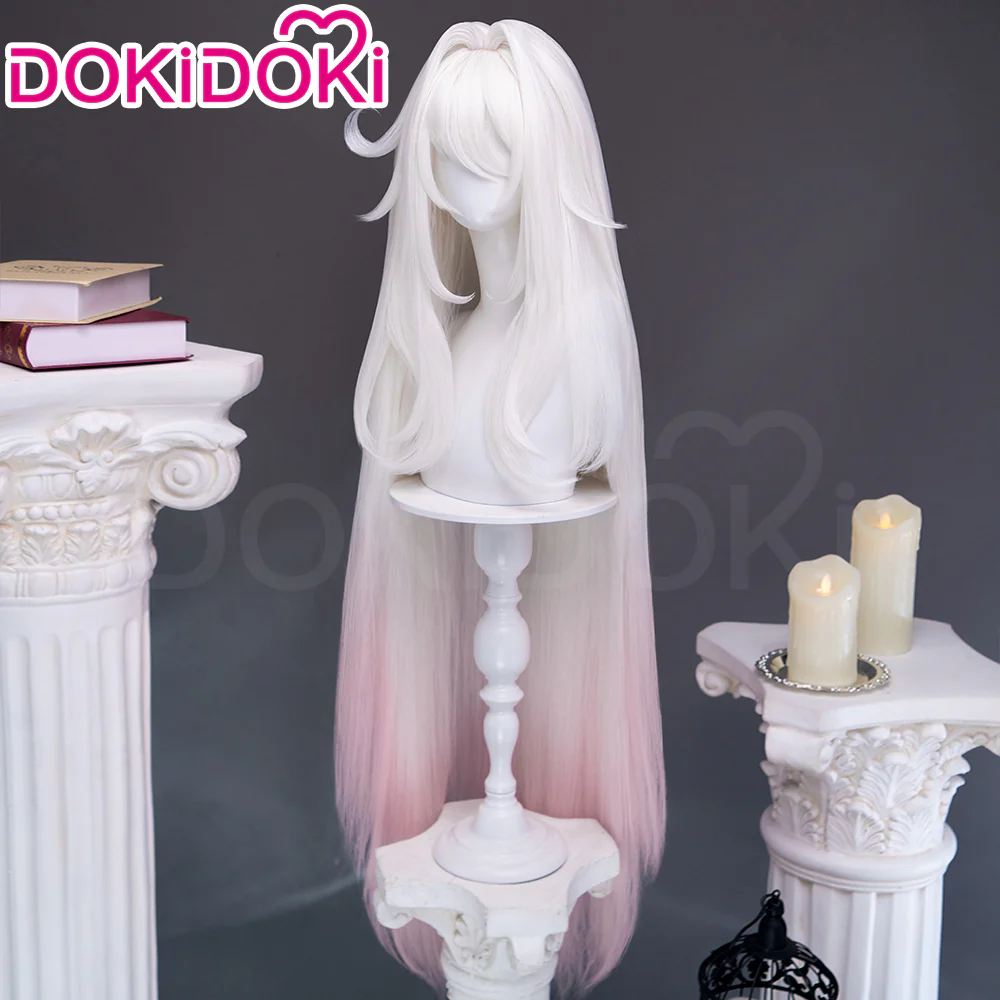 【Ready For Ship】【120CM】DokiDoki Game Genshin Impact Cosplay Ronova Wig Long Straight White Pink Gradient Hair Ruler of Death Song of the Welkin Moon - Image 2