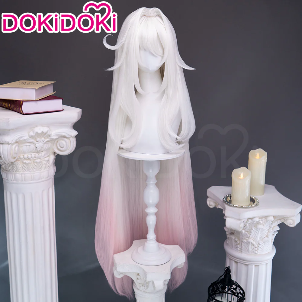 【Ready For Ship】【120CM】DokiDoki Game Genshin Impact Cosplay Ronova Wig Long Straight White Pink Gradient Hair Ruler of Death Song of the Welkin Moon - Image 3