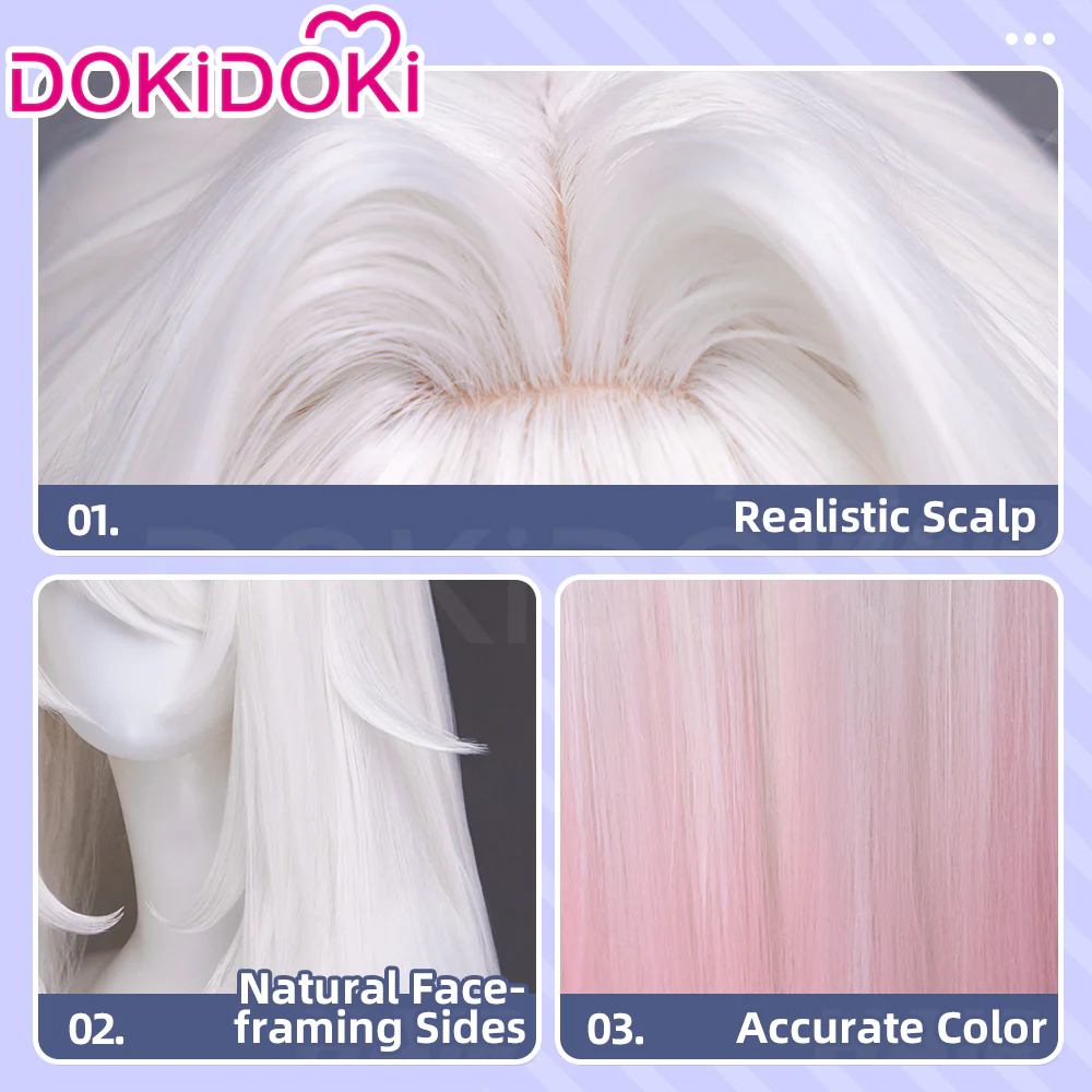 【Ready For Ship】【120CM】DokiDoki Game Genshin Impact Cosplay Ronova Wig Long Straight White Pink Gradient Hair Ruler of Death Song of the Welkin Moon - Image 4
