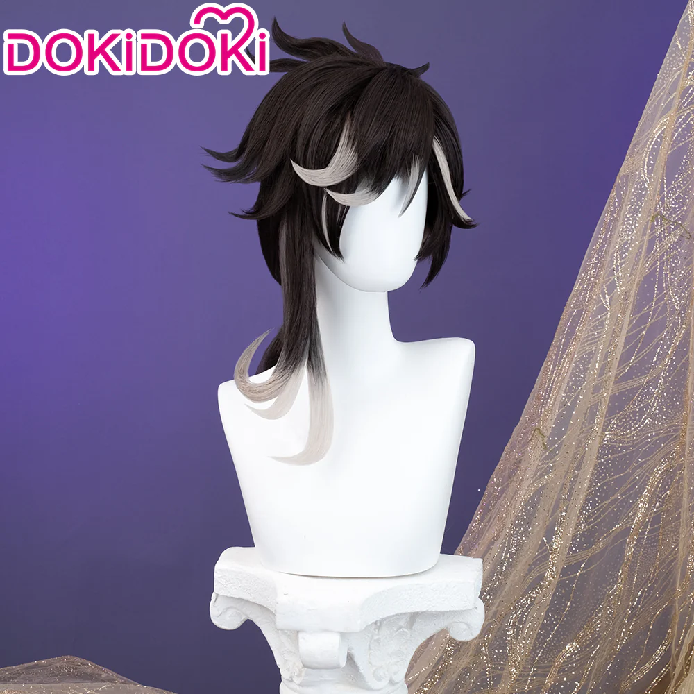 【Ready For Ship】DokiDoki Game Genshin Impact Cosplay Sethos Wig Long Straight Black Grey Hair/ Ear Clip - Image 2