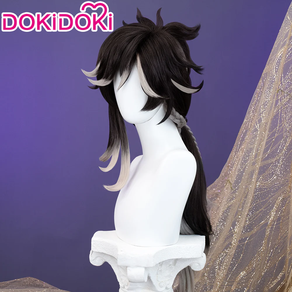【Ready For Ship】DokiDoki Game Genshin Impact Cosplay Sethos Wig Long Straight Black Grey Hair/ Ear Clip - Image 3