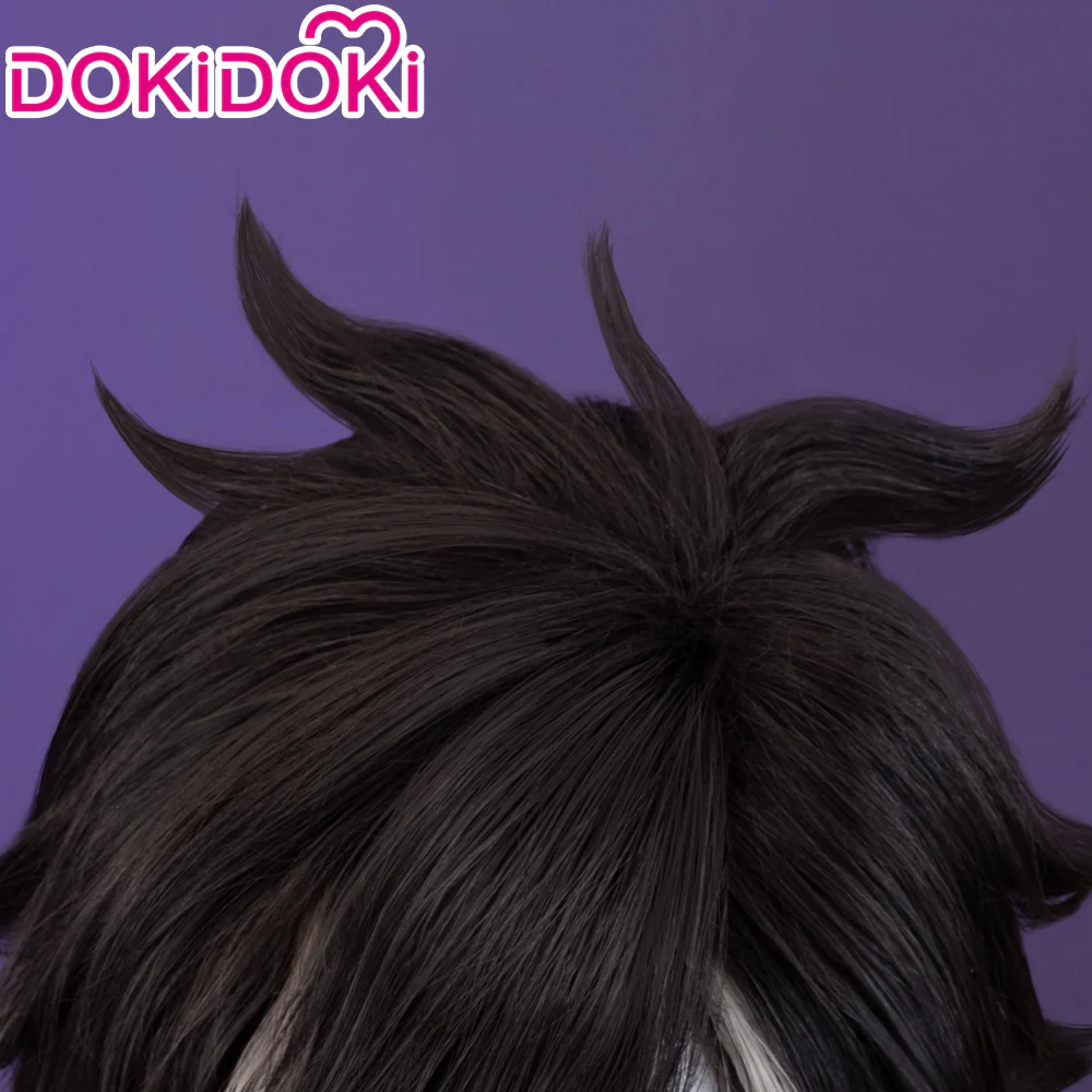 【Ready For Ship】DokiDoki Game Genshin Impact Cosplay Sethos Wig Long Straight Black Grey Hair/ Ear Clip - Image 4
