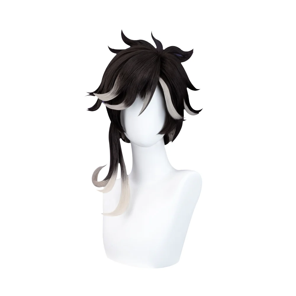 【Ready For Ship】DokiDoki Game Genshin Impact Cosplay Sethos Wig Long Straight Black Grey Hair/ Ear Clip - Image 5