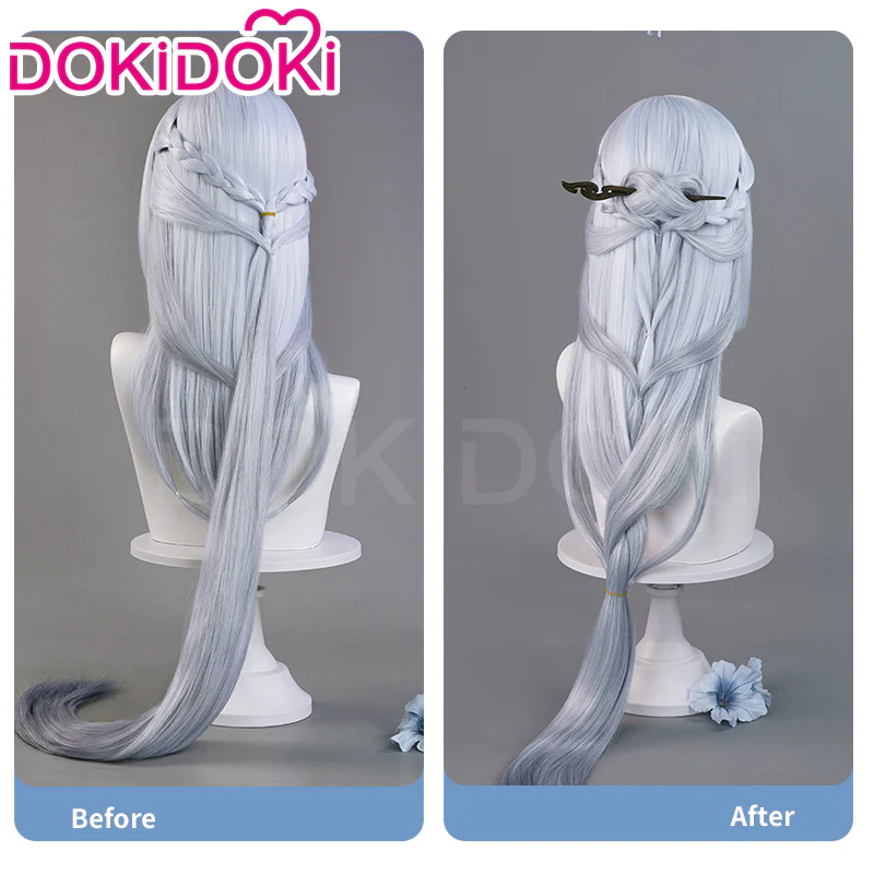 DokiDoki Game Genshin Impact Cosplay Shenhe Wig Frostflower Dew Lantern Rite 2024 Skin Long Silver Hair - Image 4