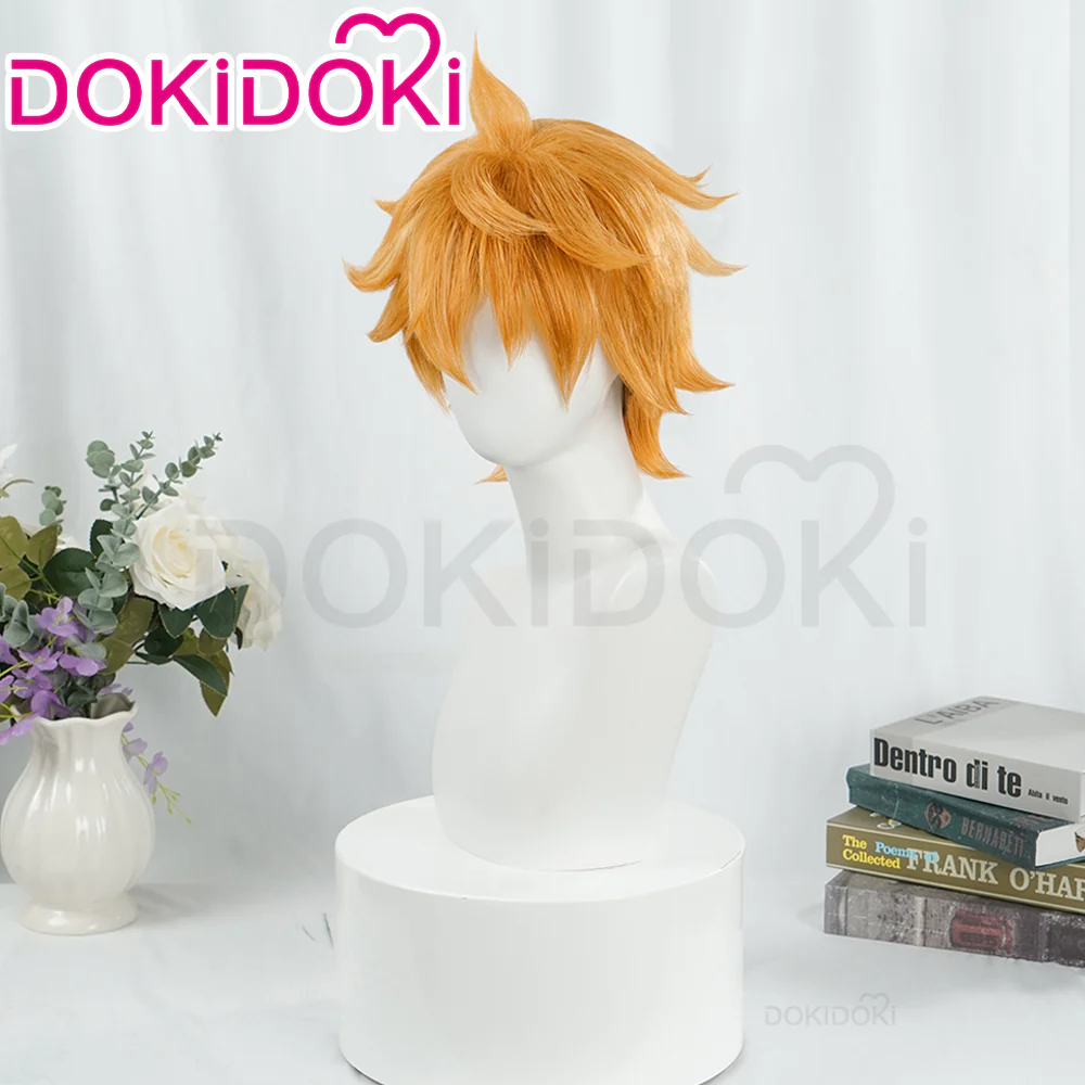 【Wig Ready For Ship】DokiDoki Game Genshin Impact Cosplay Tartaglia / Childe Cosplay Wig Men Short Orange Wig / Earring - Image 2